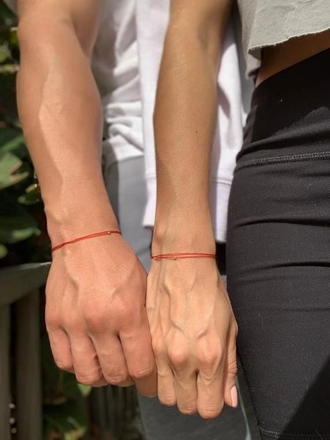 Red String Of Fate, Red String Bracelet, Red String, Photo Poses For Couples, Couples Poses For Pictures, Word Tattoos, String Bracelet, Matching Bracelets, Two People