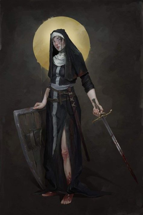 Nun Concept Art, Battle Nun, Demon Nun, Warrior Nun, Fantasy Heroes, Female Knight, Rpg Characters, Female Human, Fantasy Rpg