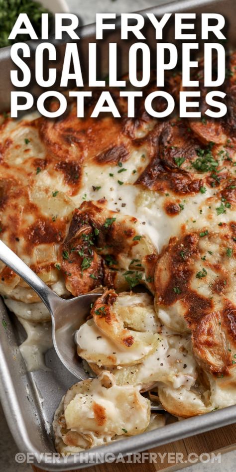 Air fryer scalloped potatoes Scalloped Potatoes Air Fryer, Scalloped Potatoes In Air Fryer, Air Fryer Scalloped Potatoes And Ham, Potato Au Gratin In Air Fryer, Air Fryer Scalloped Potatoes, Ham And Potato Recipes, Airfryer Recipe, Ham Steak, Scalloped Potatoes Easy