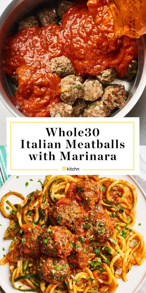 Meatball Recipes Whole 30, Whole 30 Meatballs Beef, Whole 30 Zucchini Noodle Recipes, Healthy Marinara Recipes, Healthy Italian Meatballs, Whole 30 Pasta Recipes, Marinara Recipes Dishes, Whole 30 Pasta, Meatballs Whole 30