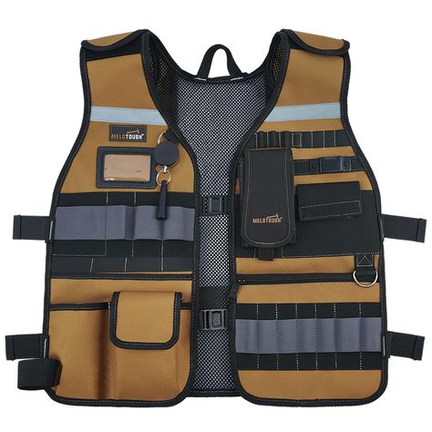 PRICES MAY VARY. BREATHABLE MESH DESIGN: Our mesh back is designed for breathability and comfort,keeping you cool and dry even during heavy workloads. REFLECTIVE SAFETY TOOL VEST: Features reflective strips on shoulders and back designed to enhance your safety during night work. ADJUSTABLE DESIGN: Our electrician tool vest focuses on practicality and comfort,with adjustable hook-and-loop shoulder straps and adjustable buckles on both sides,allowing you to easily adjust it according to your perso Tool Vest, Work Vest, Hvac Technician, Carpenter Tools, Night Work, Electrician Tools, Safety Work, Construction Tools, Blue Khakis