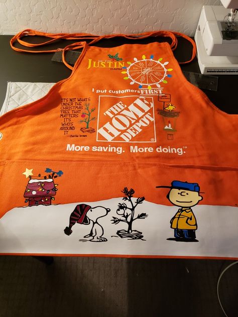 Home Depot Christmas Apron, Home Depot Apron Art Ideas, Home Depot Apron Art, Apron Decor, Home Depot Apron, Apron Art, Parking Spot Painting, Spot Painting, Apron Ideas