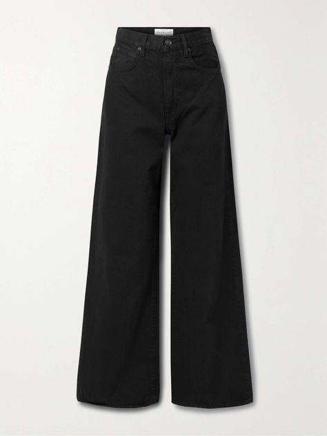 SLVRLAKE + NET SUSTAIN Eva high-rise wide-leg organic jeans Black Wide Leg Pants Outfit Casual, Black Wide Leg Jeans Outfit, Black Jeans Outfit Winter, Black Jeans Outfit Fall, Slvrlake Denim, Wide Leg Black Jeans, Black Wide Leg Jeans, Wide Leg Jeans Outfit, Wide Legged Jeans