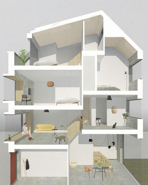 House CB005 / GAAGA | ArchDaily Portfolio D'architecture, Sectional Perspective, Collage Architecture, Plans Architecture, Architectural Rendering, Architectural Model, Architecture Collage, Architecture Graphics, Architectural Section