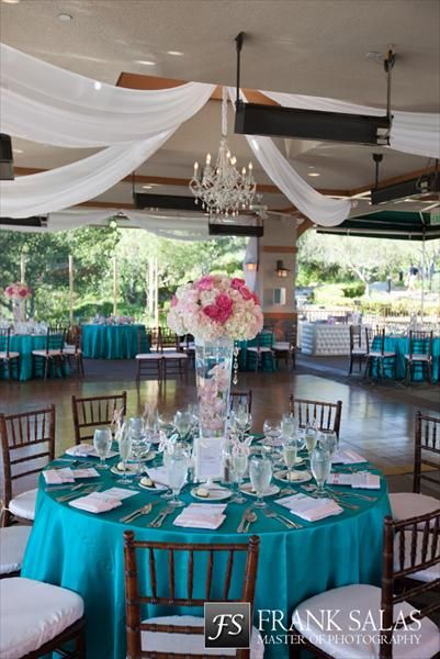 teal n pink reception color option Teal And White Wedding Decorations, Teal Pink And Gold Wedding, Teal And Light Pink Wedding, Teal Gold White Wedding Table Settings, Teal And White Wedding Reception, Purple Turquoise Wedding Reception, Aqua Wedding Theme, Copper Wedding Colors, Teal And Grey Wedding