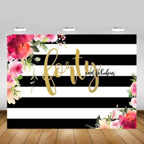 AmazonSmile : Mocsicka Forty and Fabulous Backdrop Flower Stripes 40th Birthday Photography Background 7x5ft Vinyl Women 40th Birthday Party Banner Backdrops : Electronics 40th Birthday Banners For Women, 40th Birthday Party Backdrop, 40th Birthday Backdrop Ideas For Women, Forty And Fabulous Party, 40th Birthday Backdrop, 40th Party Decorations, Forty And Fabulous, 40th Birthday Banner, New Year Backdrop