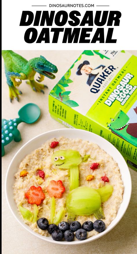 This instant dinosaur egg oatmeal from Quaker is so nostalgic and actually really tasty! Here’s how to make it even more dinosaur packed with a dino themed fruit arrangement. Dinosaur Egg Oatmeal, Dinosaur Themed Food, Egg Oatmeal, Oatmeal Packets, Dinosaur Egg, Themed Food, Instant Oatmeal, Fruit Arrangements, Dinosaur Eggs