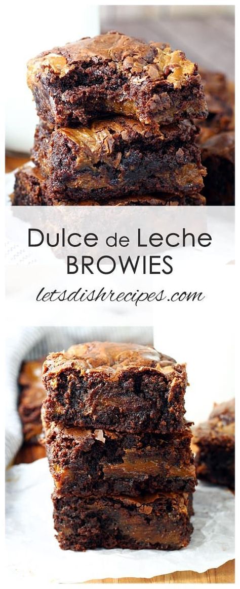 Dulce de Leche Brownies Recipe: Rich and gooey chocolate brownies are swirled with dulce de leche caramel in this decadent dessert. Plan to get lots of requests for the recipe! #brownies #chocolate #caramel  #desserts Gooey Chocolate Brownies, Easy Brownie, Caramel Brownies, Brownie Recipe, Chocolate Chip Oatmeal, Chocolate Brownies, Dish Recipes, Decadent Desserts, Brownie Recipes