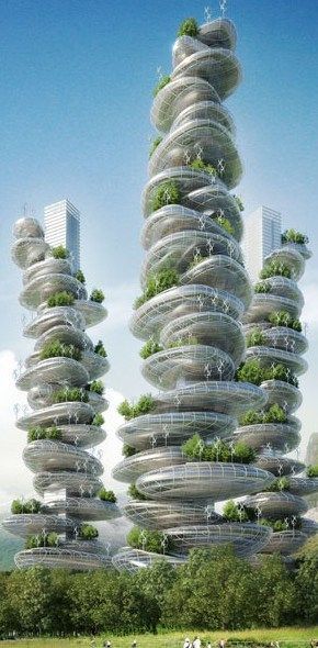 Futuristic Architecture, Asian Cairns Project, sustainable farmscrapers for rural urbanity, Shenzhen, China, design concept by Vincent Callebaut Architectures Vincent Callebaut, Vertical Farming, Unusual Buildings, Plants Growing, Layout Architecture, Shenzhen China, Interesting Buildings, Green Architecture, Baroque Architecture