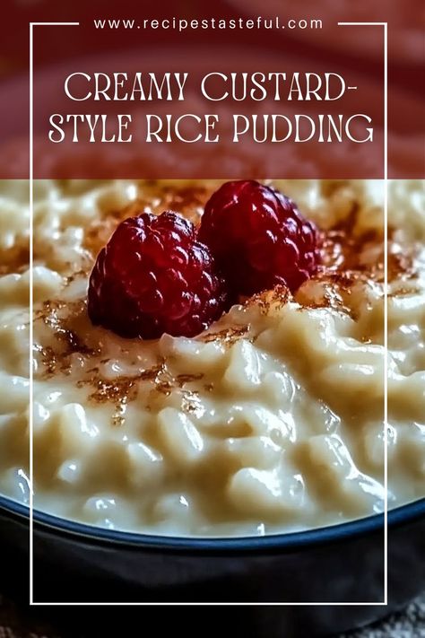 This Creamy Custard-Style Rice Pudding is a delightful and comforting dessert, featuring tender rice cooked in a rich custard made from milk, eggs, and warm spices. Perfectly sweetened and served chilled, it can be topped with raisins for an added touch of flavor. Rice Custard Pudding Recipe, Rice Custard, Homemade Rice Pudding, Bowl Of Rice, Rice Pudding Recipe, Custard Pudding, Custard Recipes, Rice Pudding, Wholesome Food