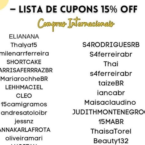 Love SHEIN 💛 on Instagram: "Amigas lista de cupons INTERNACIONAIS 🫶Para mais descontos ACESSE >PERFIL > MINHA INDICAÇÃO > E COLOCAR O CÓDIGO: BR37476U e + CUPOM de 15% de desconto: ELIANANA #shein #sheinbrasil #sheincurve #sheingals #sheinhaul #sheinplussize #lookdodia #lookshein #looks #looksfemininos #lookdodia #lookperfeito #looklindo #modafeminina #modafashion #explorar #explore" September 21, On Instagram, Instagram, Art