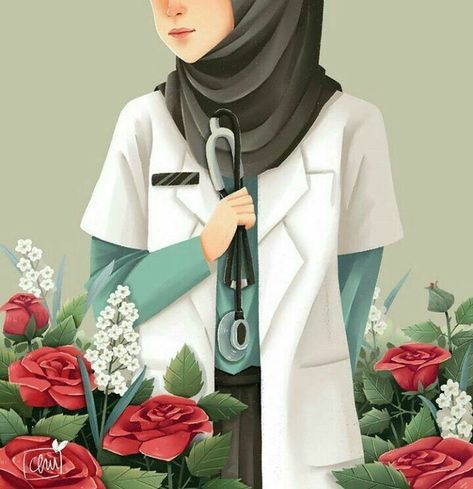 Hijab Doctor Cartoon, Hijab Anime, Hijab Drawing, Fesyen Islam, Girly M, Chiffon Hijab, Islamic Cartoon, Anime Muslim, Hijab Cartoon