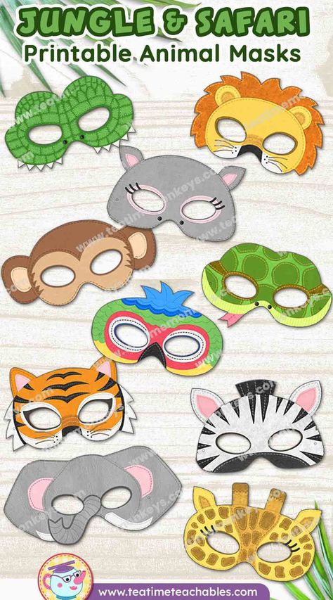 IN STORE! Little ones can go wild with these bright, bold jungle-safari animal printable masks! This pack includes 10 precolored designs. Perfect for a jungle themed kids party or teaching about wild animals!   #papercraft #craftsforkids #kidscraft #kidsactivities  #preschool Animals Masks For Kids Printable, Safari Games For Kids, Jungle Animals Preschool, Jungle Activities, Printable Animal Masks, Safari Game, Animal Masks For Kids, Fun Educational Games, Animal Face Mask