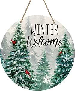 Deroro Winter Welcome Sign for Front Door Decor, Winter Farmhouse Pine Trees Cardinal Bird Wood Door Hanger for Outdoor Outside Porch, Rustic Snowflakes Wooden Wreath Wall Hanging Decoration Winter Welcome Sign, Sign For Front Door, Wood Door Hanger, Rustic Porch, Welcome Door Signs, Welcome Winter, Wooden Welcome Signs, Wooden Wreaths, Winter Signs