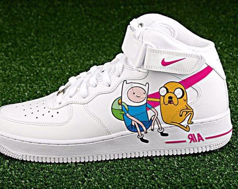 Women Shoes Sports #shoe #shoes #womenshoes Adventure Time Shoes, Air Force Shoes, Custom Painted Shoes, Custom Shoes Diy, Nike Shoes Air Force, Nike Air Force One, Custom Kicks, Cartoon Shoes, Basket Style