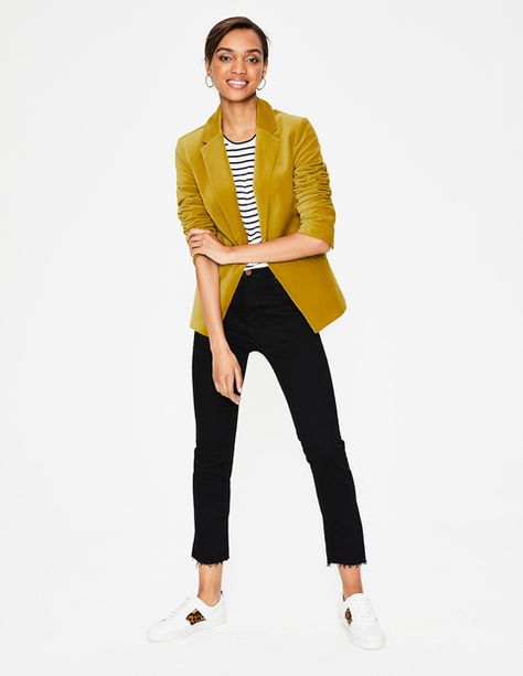 Casual Luxe: This Season’s Velvet Mustard Blazer Outfit, Velvet Blazer Outfit, Mustard Blazer, Hot Mustard, Casual Luxe, Clothing Subscription, Blazer Outfit, Women Fashion Edgy, Just Us