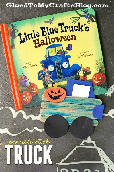 Little Blue Truck's Halloween - Popsicle Stick Truck Kid Craft Idea - Book Inspired Aesthetic Craft Ideas, Library Storytime, Playgroup Activities, Fun Rainy Day Activities, Popsicle Stick Crafts For Kids, Little Blue Truck, Truck Crafts, Childrens Books Activities, Literature Activities