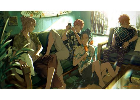 Group Illustration Friends, 4 Friends Illustration, Scene Drawing, Group Art, Perspective Art, Drawings Of Friends, Neon Genesis, Fantasy Concept Art, Cinematic Photography