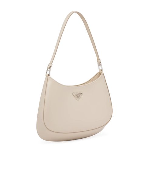 Leather Bag Ideas, Prada Hobo Bag, Shoulder Bag Prada, Prada Cleo, Designer Leather Bags, Prada Collection, Bag Prada, Prada Logo, Beige Bag