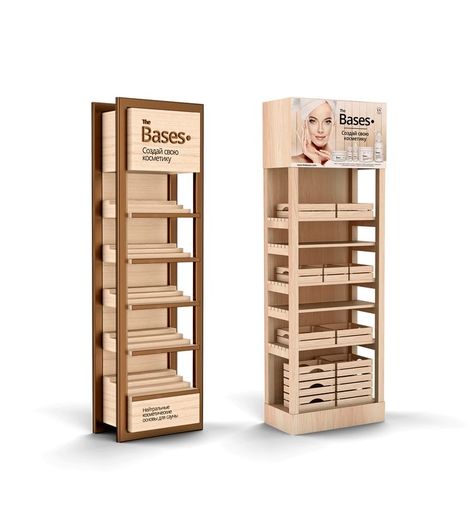 Display Stand Design Ideas, Wooden Stands Display, Shop Display Shelves, Wood Stand Display, Wooden Display Shelves, Rak Display, Store Display Design, Cosmetics Display Stand, Store Shelves Design