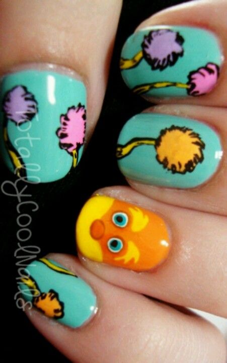 The lorax Lorax Nails, Geeky Nails, Biting Nails, Cruise Nails, March Nails, Nail Art For Kids, Cute Simple Nails, Nails Easy, Summery Nails