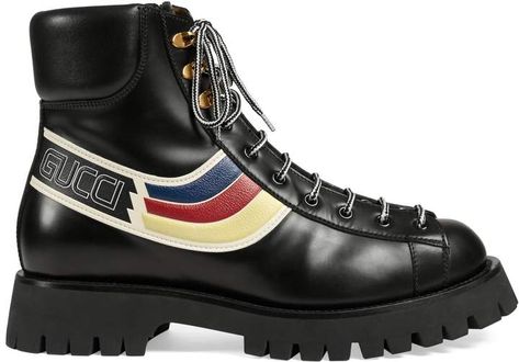 COOL GUCCI MEN BOOTS -Leather ankle boot with Sylvie Web#ad#menboots#leather shoes#fashionablemensjoes#menfootwears#designershoesformen# Designer Winter Boots, Gucci Boots, Leather Hiking Boots, Gucci Gifts, Mens Ankle Boots, Gucci Eyewear, Black Leather Ankle Boots, Gucci Leather, Mens Shoes Boots