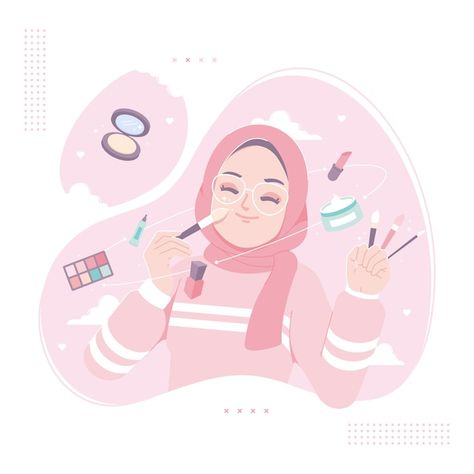 Cute hijab girl with make up illustratio... | Premium Vector #Freepik #vector #hijab-character #cartoon-drawing #cartoon-illustration #girl-cartoon Girl Doing Makeup, Up Illustration, Hijab Makeup, Doing Makeup, Character Cartoon, Hijab Girl, Illustration Background, Drawing Cartoon, Cartoon Drawing