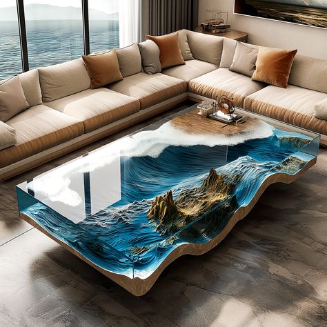 Captivating Currents: Unveiling the Allure of Epoxy Ocean Center Tables for Your Living Space - ArtistryApex.com Diy Shelf Decor, Resin Wood Table, Epoxy Floor Designs, Epoxy Furniture, Resin And Wood Diy, Epoxy Wood Table, Resin Tables, House Balcony Design, Home Building Tips