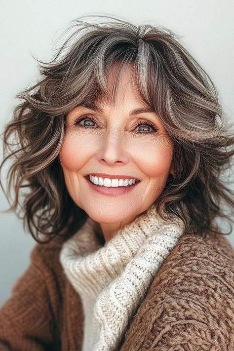 35 Winter Hair Color Ideas For Women Over The 70 Hair Color Ideas For Brunettes Over 60, Hair Color For Older Women Over 50, Hair Color For Women Over 60, Wavy Layered Hair, Pale Skin Hair Color, Edgy Hair Color, Winter Hair Trends, Warm Hair Color, Wavy Layers