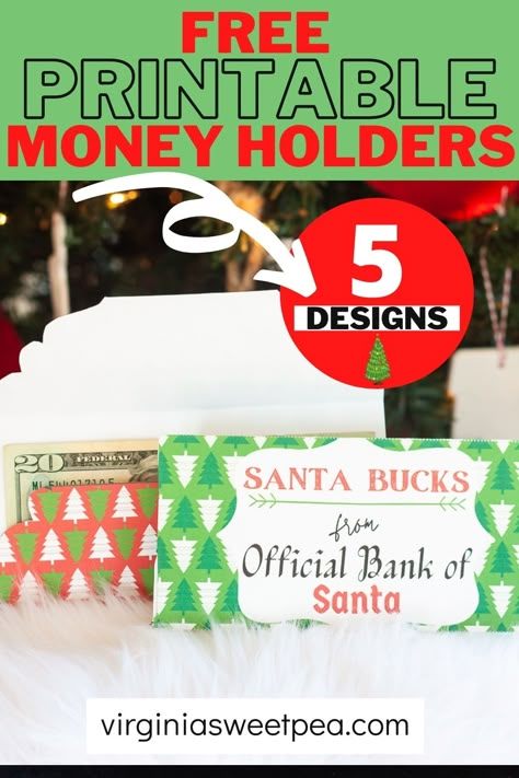 Free Printable Money Holders for Christmas - Make cash or a gift card extra special by giving it in an adorable Santa Bucks money holder. 5 free printable version are available! via @spaula Money Holders For Christmas, Fun Ways To Give Money, Free Printable Money, Christmas Crafts Diy Kids, Christmas Money Cards, Reindeer Printable, Ways To Give Money, Christmas Crafts Diy Gifts, Money For Christmas