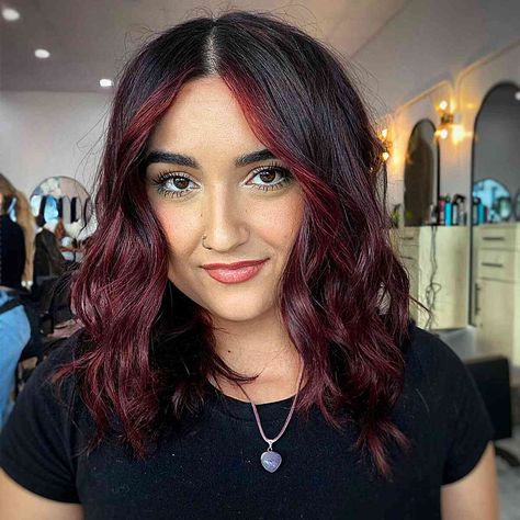 Top 60 Burgundy Hair Color Shades of 2023 Burgundy Hair With Highlights, Cherry Cola Hair Color, Black Cherry Hair Color, Copper Hair Dark, Black Cherry Hair, Cherry Hair Colors, Burgundy Hair Color, Red Balayage Hair, Red Hair Color Ideas