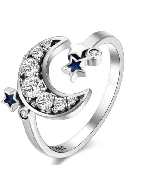 Moon Star Ring, Fantasy Ring, Moon And Star Ring, Womens Rings Fashion, Star Moon, Zircon Ring, Silver Moon, Star Ring, Moon Star