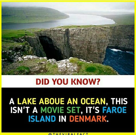 A lake above the ocean Faroe Island, Ocean Wonders, Instagram Facts, Interesting Science Facts, True Interesting Facts, Interesting Facts About World, Cool Science Facts, Amazing Science Facts, Amazing Places On Earth