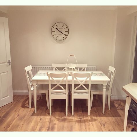 Kitchen Table - IKEA #ingatorp #homedecor #shabbychic #laurashley Ikea Ingatorp, White Dining Room Table, Bedroom Furniture Uk, Ikea Dining Room, Desk Ikea, Cottage Dining Rooms, Table Ikea, Coastal Bedroom Decorating, Country Kitchen Designs