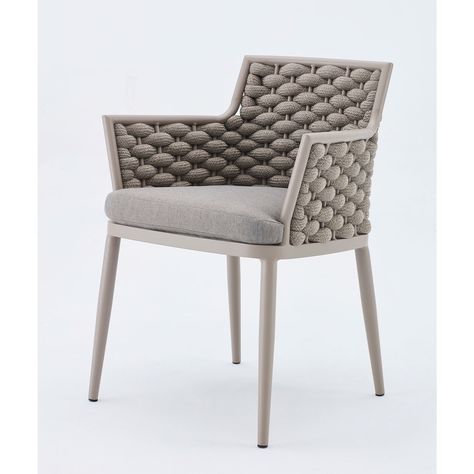 Palma Dining Chair - Marine Grade Rope - Grey | Feruci F68-DC Dining Chair With Cushion, Marine Rope, Metal Outdoor Furniture, Outdoor Tables And Chairs, Outdoor Dining Chair, Grey Dining, Patio Dining Chairs, Garden Furniture Sets, Dining Arm Chair