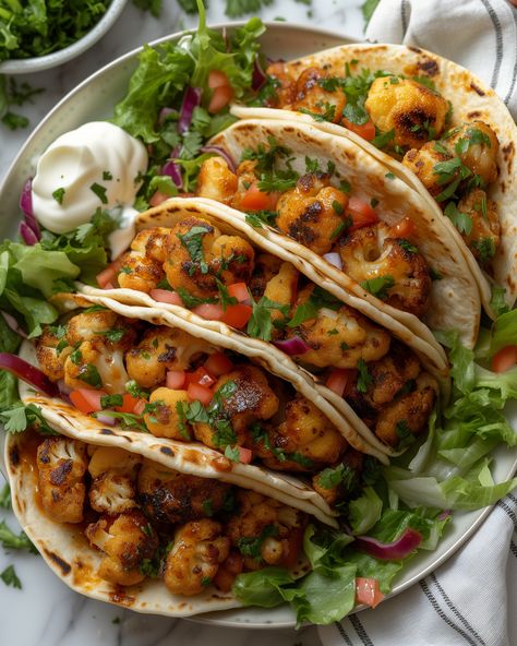 BBQ Glazed Cauliflower Vegan Tacos Volume Meals, Vegetarian Tacos Recipes, Cauliflower Vegan, Bbq Sauce Ingredients, Tangy Bbq Sauce, Fun Dinner, Cauliflower Tacos, Mexican Recipe, Vegan Mexican Recipes