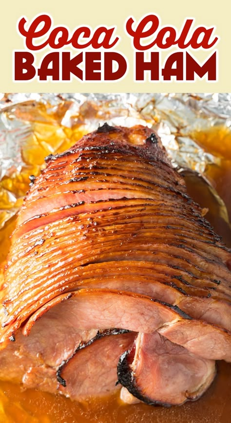 Coca-Cola Baked Ham: A classic ham in coke recipe, with a glistening Coca-cola ham glaze. Coca-Cola Ham is a very southern preparation born in the heart of Georgia. #ASpicyPerspective #ham #easter #christmas #bakedham #hamglaze Ham In Coke, Coke Ham, Coca Cola Ham, Cola Ham, Coke Recipes, Ham Recipes Baked, Southern Thanksgiving, Ham Glaze Recipe, Crockpot Ham