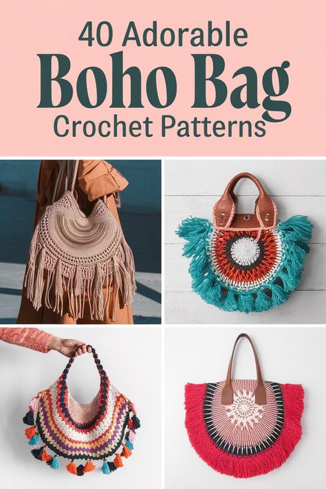 Beautiful and Easy: 40 Boho Crochet Bag Patterns Crochet Boho Bag Pattern Free, Boho Bag Pattern Free, Boho Purse Pattern, Crochet Boho Purse, Hippie Crochet Patterns, Market Tote Bag Pattern, Crochet Boho Bag Pattern, Boho Crochet Bag, Boho Bag Crochet