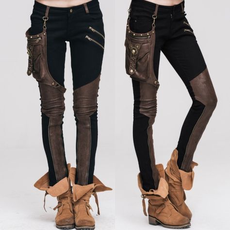 Fantasy Leather Pants, Leather Pants Fantasy Outfit, Steampunk Outfits Women Pants, Fallout Inspired Outfits, Medieval Pants Women, Dnd Pants, Steampunk Pants Women, Fantasy Pants, Steampunk Shorts