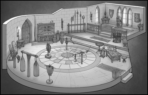 Fantasy Interiors, Daniel Allison Interior Concept Art, Training Room, Fantasy Rooms, Castles Interior, Building Concept, Architecture Design Concept, Fantasy House, Fantasy Castle, Interior Concept