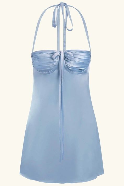 Shell Cup Dress, Chic Mini Dresses, Light Blue Mini Dresses, Silk Light Blue Dress, Light Blue Satin Prom Dress, Blue Silk Mini Dress, Blue Dress Light, Blue Satin Mini Dress, Prom Mini Dress