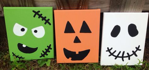 Halloween paintings multiple canvas Halloween Canvases, Halloween Canvas Paintings, Halloween Canvas Art, Kids Canvas Painting, Halloween Crafts Preschool, Fun Fall Activities, Simple Canvas Paintings, Cute Canvas Paintings, Decoration Halloween