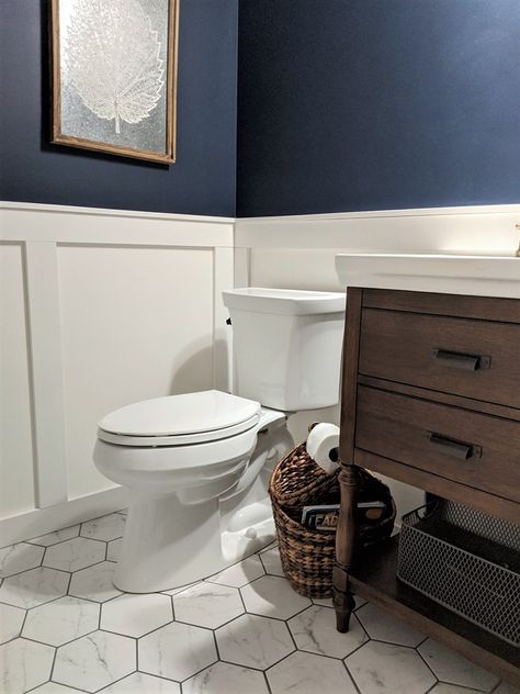 Blue Powder Room - Gallery | Mione Family Remodeling