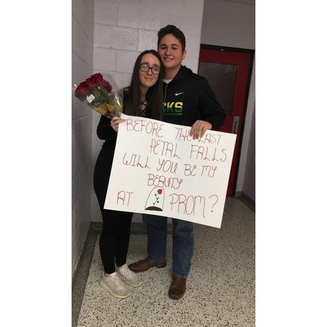 Hoco Proposals Ideas Beauty And The Beast, Rose Hoco Proposal, Beauty And The Beast Homecoming Proposal, Beauty And The Best Hoco Proposal, Rose Promposal, Beauty And The Beast Hoco Proposals, Beauty And The Beast Promposal, Disney Hoco Proposals, Beauty And The Beast Prom