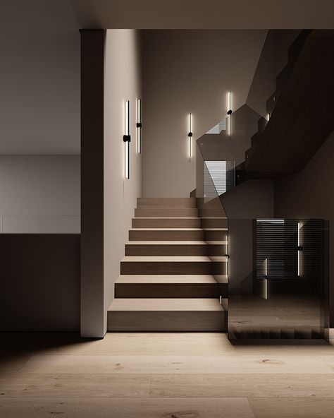 Modern House Lighting, Dark Staircase, Staircase Light, Staircase Lighting Ideas, Interior Staircase, Staircase Lighting, Interior Stairs, Led Ceiling Lamp, Exhibition Space