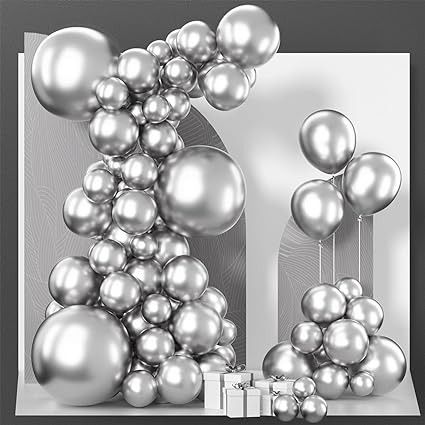 Amazon.com: PartyWoo Metallic Silver Balloons, 85 pcs Silver Metallic Balloons Different Sizes Pack of 18 Inch 12 Inch 10 Inch 5 Inch Silver Balloons for Balloon Garland Arch as Party Decorations, Silver-G102 : Home & Kitchen Silver Party Decorations, Silver Balloons, Birthday Decorations For Men, Ballon Party, Silver Balloon, Metallic Balloons, Garland Arch, Balloon Pump, Anniversary Decorations