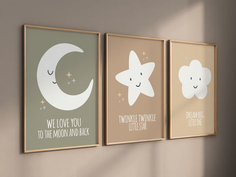 Neutral nursery decor, moon nursery, we love you to the moon and back, twinkle twinkle little star, dream big little one, moon prints Moons And Stars Nursery Gender Neutral, Goodnight Moon Nursery Theme, Grey Moon And Stars Nursery, Moon Nursery Art, Moon And Stars Canvas Nursery Art, Moon Nursery, Nursery Decor Neutral, Moon Print, Twinkle Twinkle Little Star