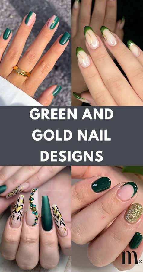 Stay on trend with these green and gold nail designs. Explore olive, dark, and red hues for a unique look. Save this pin to your Fashion Nails board and read the full article! Aesthetic Nails Green, Green And Gold Nail Designs, Trendy Green Nails, Champagne Nails, Classic Nail Art, Sophisticated Manicure, Neon Green Nails, 20 Aesthetic, Natural Nail Designs