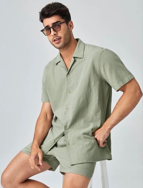 Mens trending 2023 style fashion spring and summer Black Mens Casual Outfits Summer, Men Co Ord Set, Sage Green Men Outfit, Mens Semi Casual Outfits, Mens Matching Sets, Preppy Mens Fashion Summer, Mens Summer Fashion 2023, Cancun Outfits Men, Mens European Fashion Summer