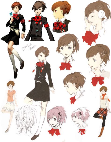 Persona 3 - Minako Arisato / Kotone Shiomi Persona 3 Character Design, Persona Character Sheet, Minako Persona 3, Persona 3 Uniform, Persona 3 Minako Arisato, Sae Nijima Fanart, Aigis Persona 3 Official Art, Persona Character Design, Persona 3 Fem Mc